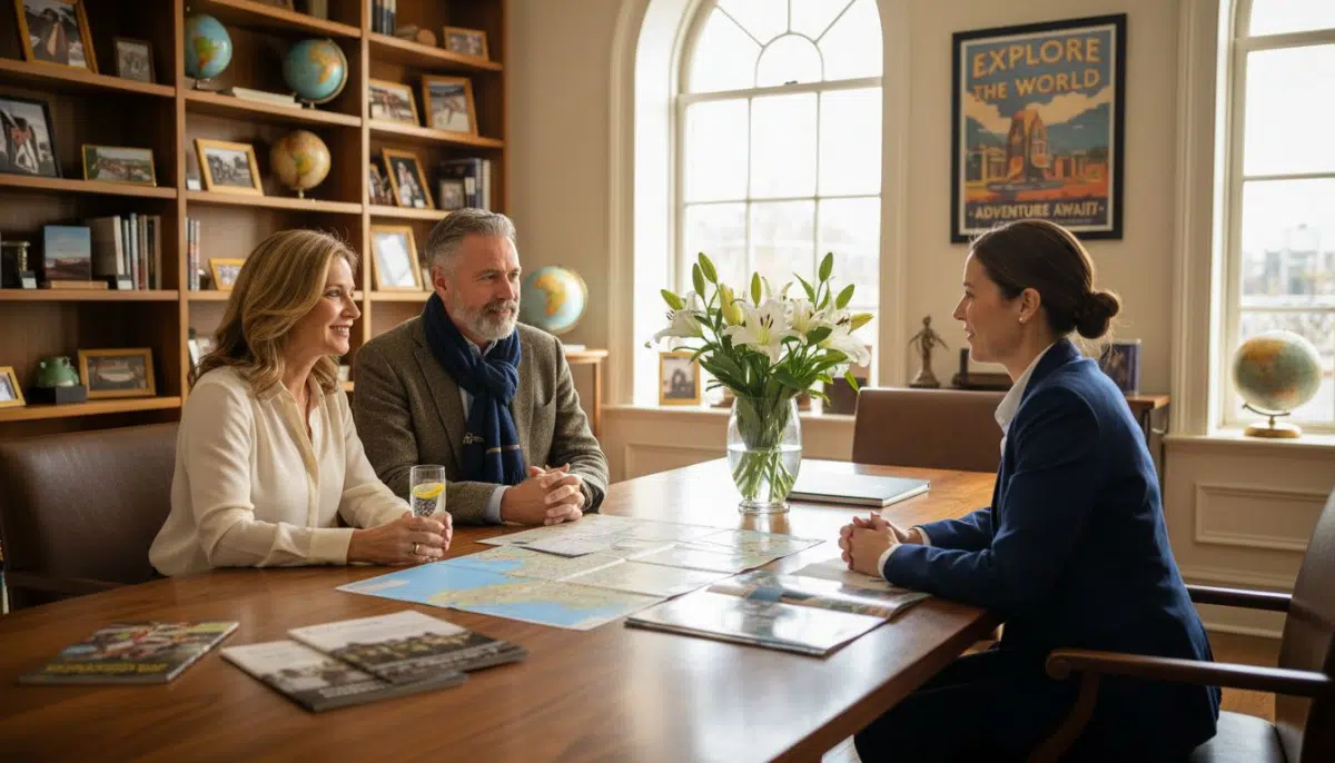 Luxury travel advisor consults with clients