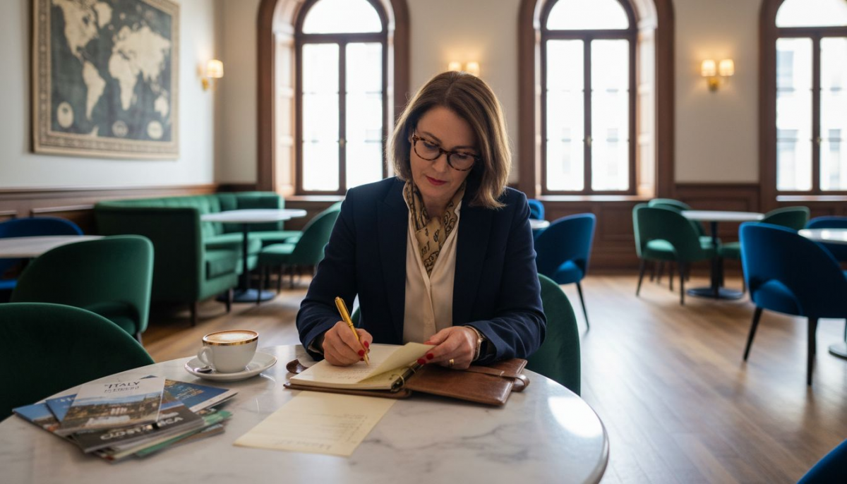 Luxury travel advisor planning with client list