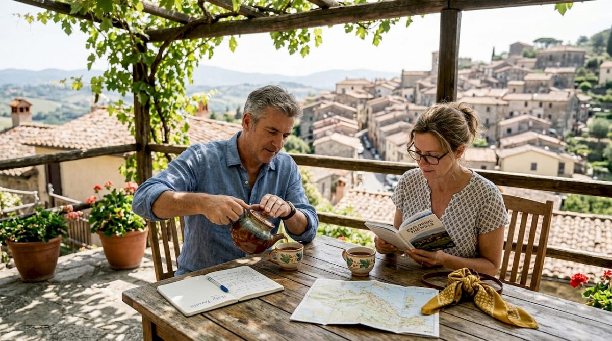 Couple enjoying slow luxury travel moment