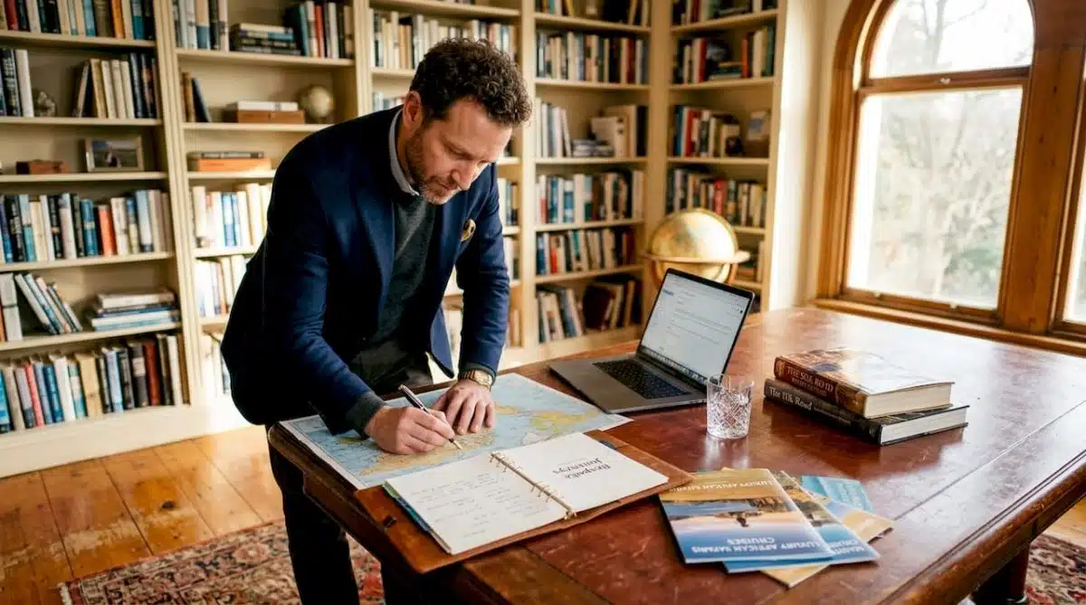 Travel advisor planning luxurious world journey