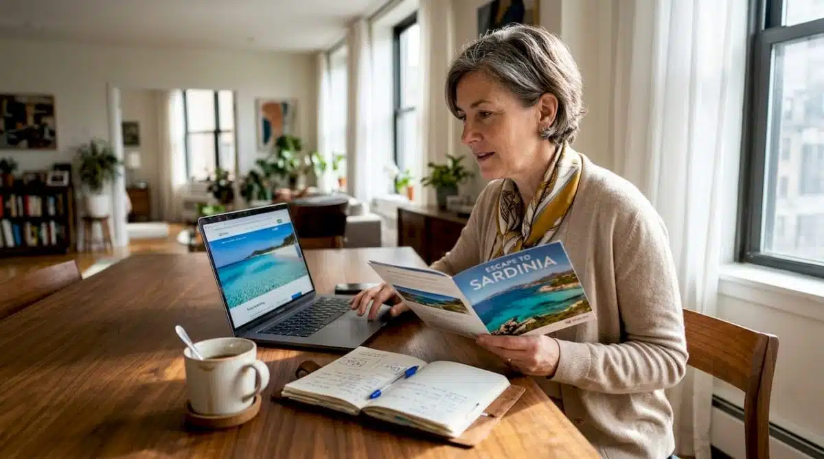 Woman planning bespoke luxury travel at home