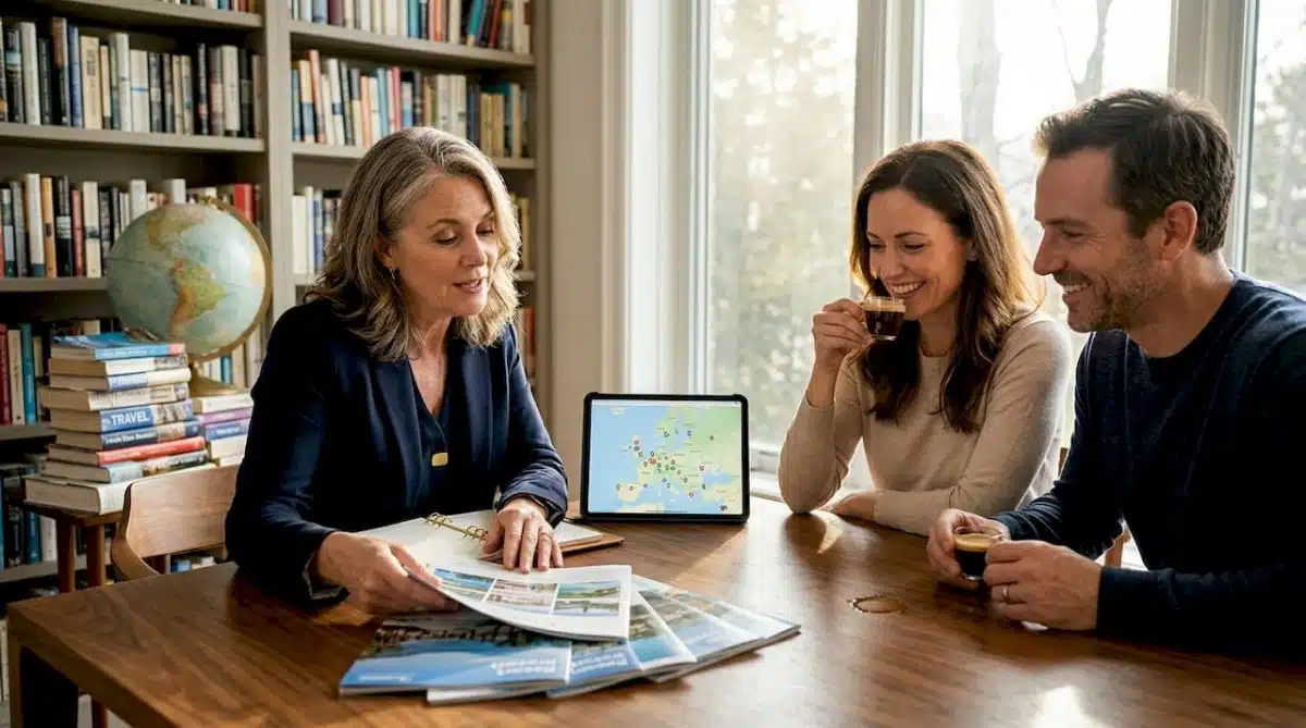 Advisor consulting clients on luxury travel
