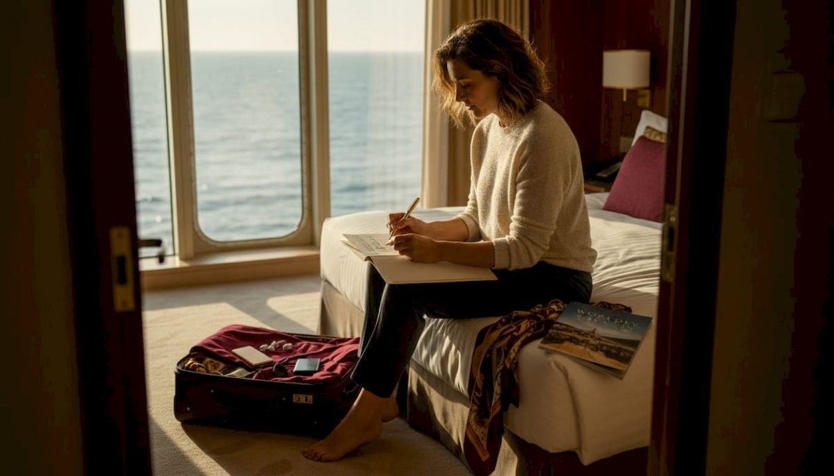 Woman organizing luxury cruise essentials list
