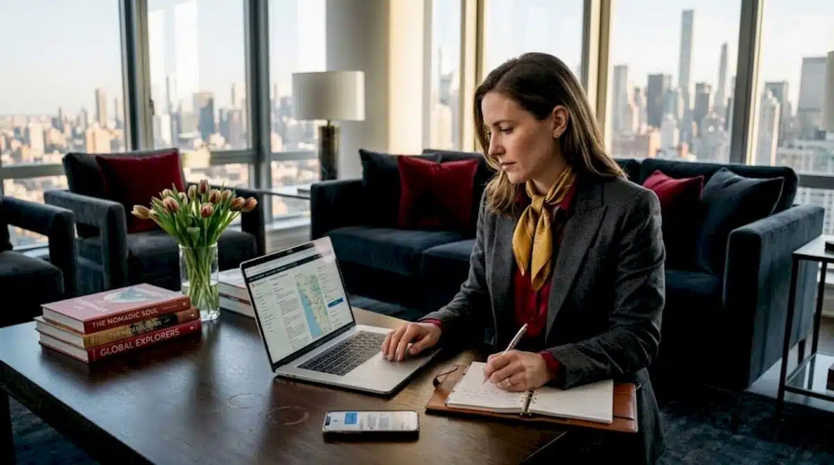 Travel advisor planning luxury itinerary at home