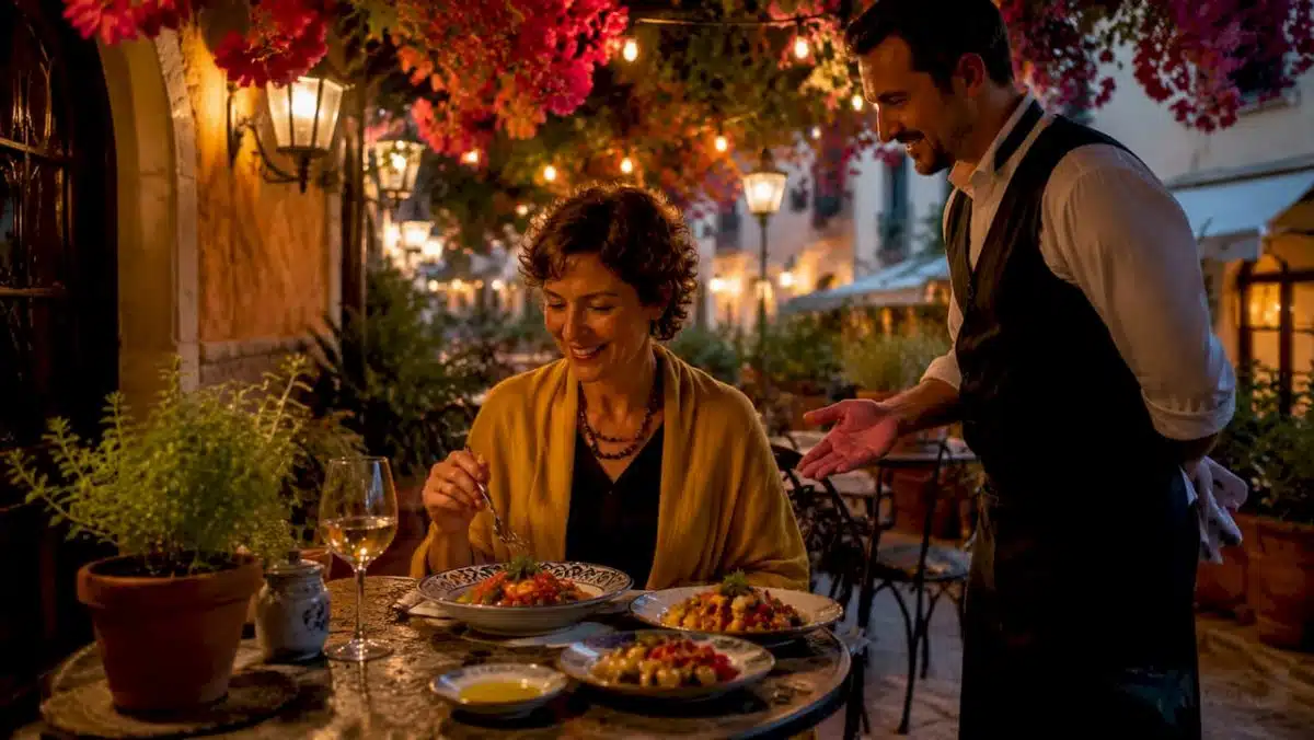 Woman enjoying local tapas outdoors