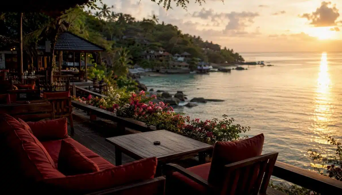 Luxury beach resort seaside at sunset