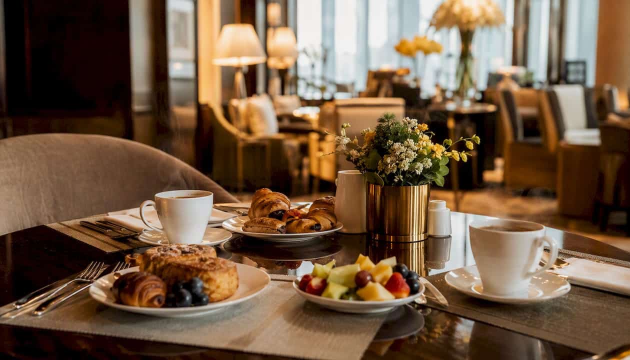 Luxury hotel club lounge breakfast table