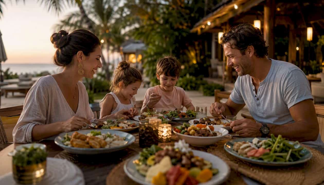 Gourmet family dining with diverse dishes