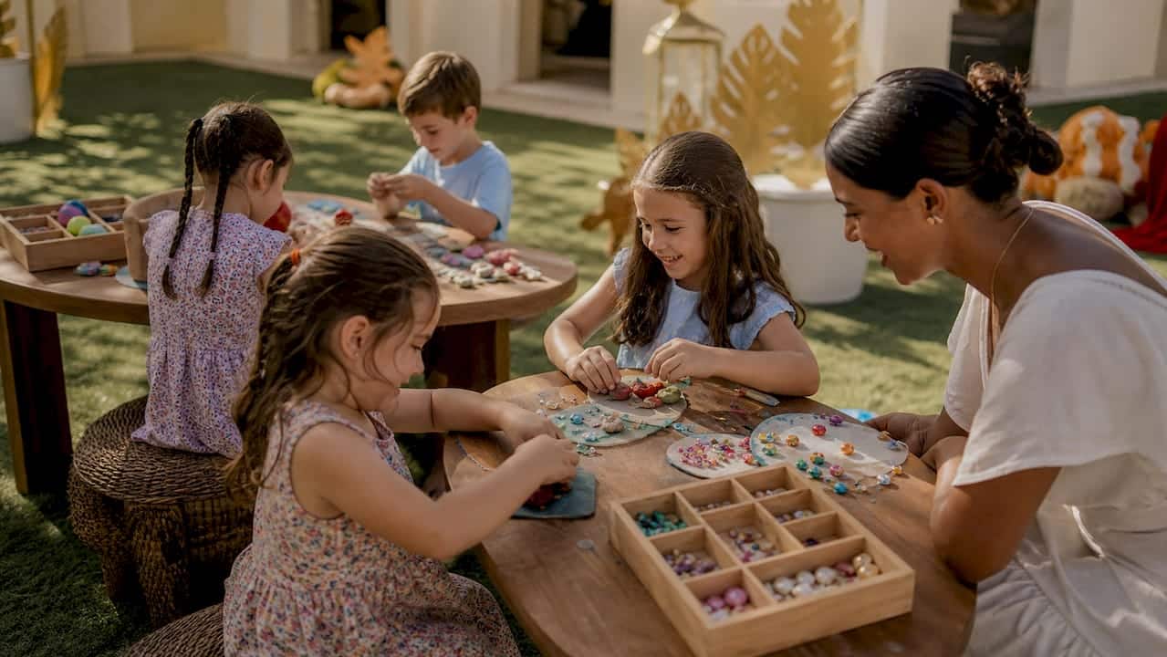 Children doing arts and crafts in kids' club